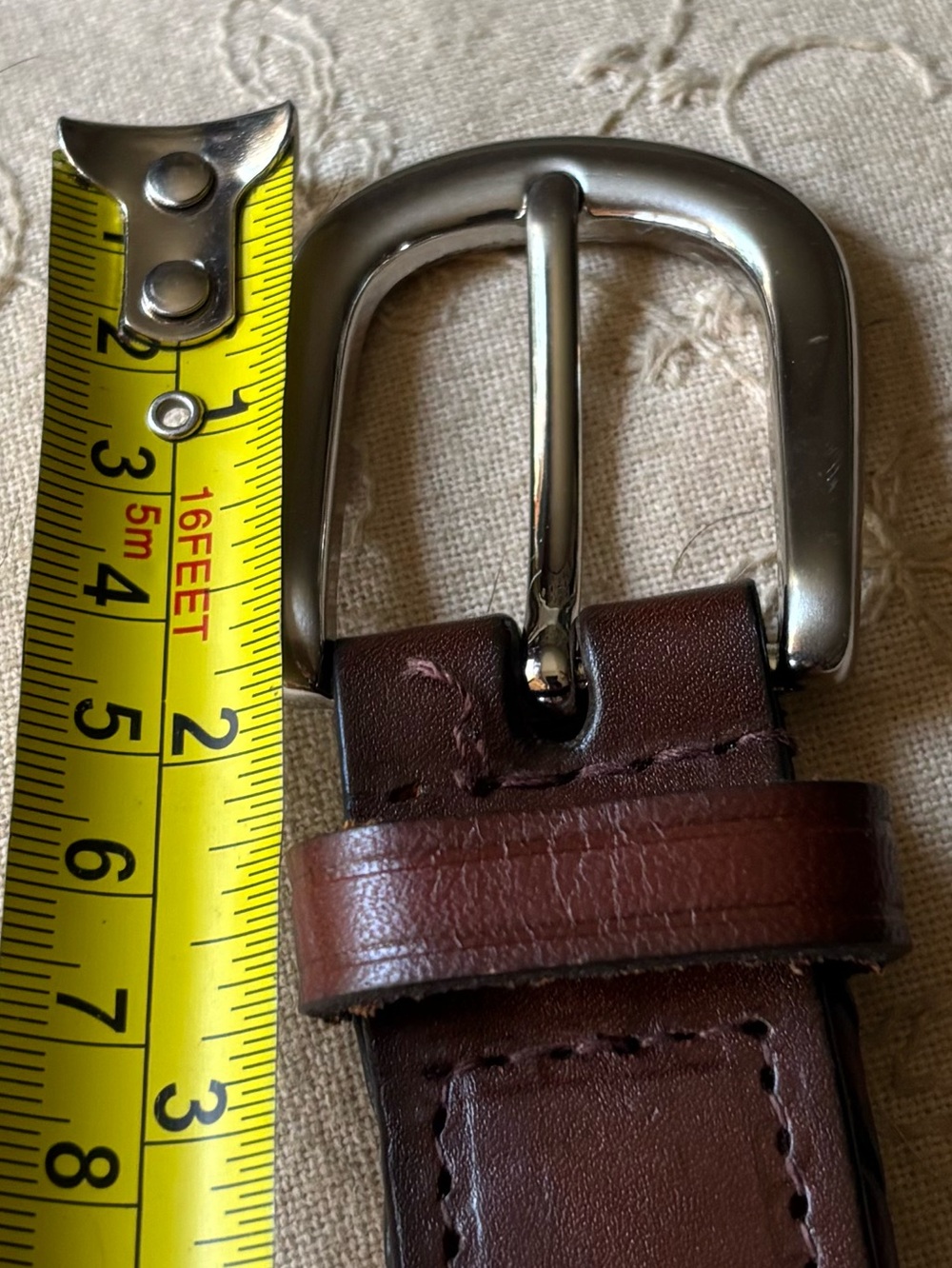 Brown Braided Genuine Leather Belt 1.25” Wide Brushed Silver Buckle Size 38 - Picture 9 of 13